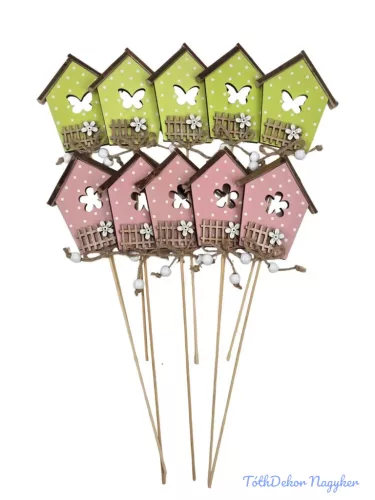 Pöttyös házikó betűző 10db/csomag - Rózsaszín-Zöld