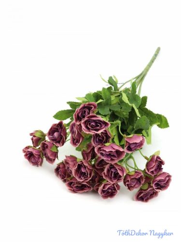 Apró kb 25 fejes selyem rózsa csokor 33 cm - Sötét Mályva