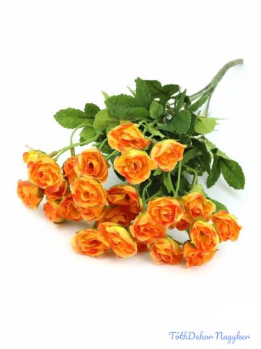Apró kb 25 fejes selyem rózsa csokor 33 cm - Narancs