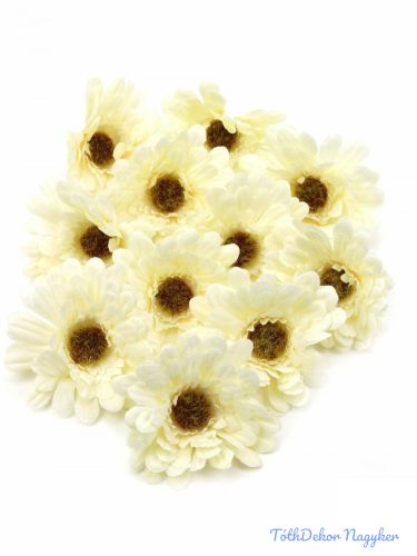 Gerbera selyemvirág fej 8 cm 11 db/csomag - Törtfehér