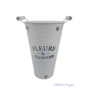 Magas bádog virágtartó 25cm - Fehér