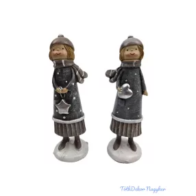 Szürke pöttyös ruhás téli figura ezüst dísszel