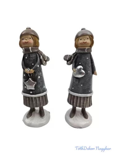 Szürke pöttyös ruhás téli figura ezüst dísszel