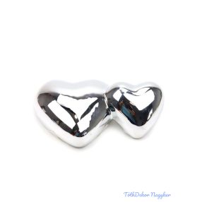 Kerámia szív pár 8x5cm - Ezüst