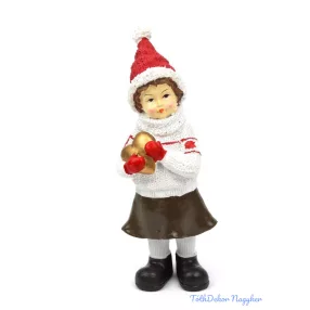   Kötött ruhás karácsonyi gyerek figura 19,5cm - Arany szíves