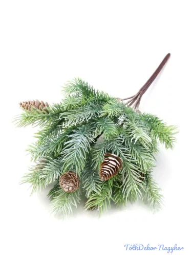 Műzöld fenyőcsokor tobozzal 36cm