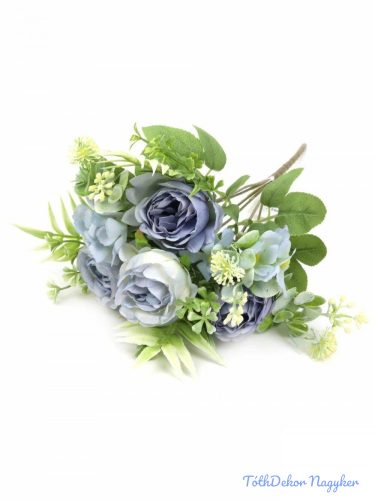 Pasztel vegyes selyemvirág csokor 29 cm - Kék