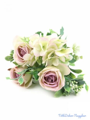 Rózsa csokor hortenziával 26 cm - Cirmos Lila