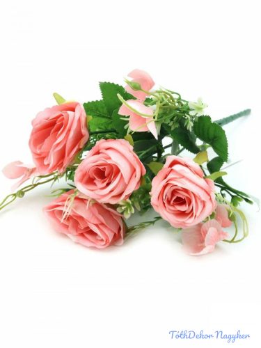 4 fejes rózsa csokor díszítőkkel 32 cm - Rózsaszín