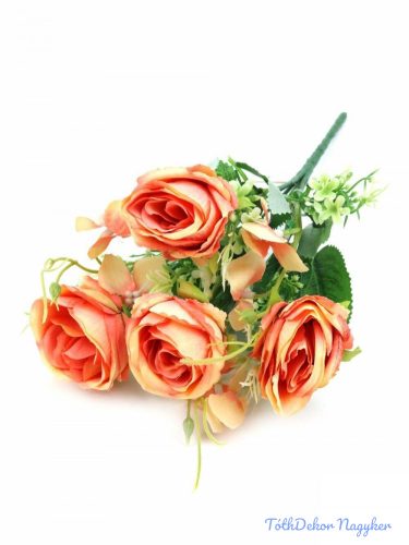 4 fejes rózsa csokor díszítőkkel 32 cm - Barack