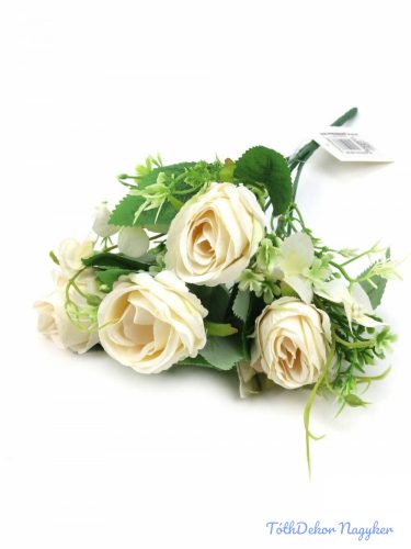 4 fejes rózsa csokor díszítőkkel 32 cm - Fehér