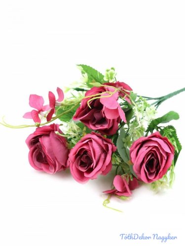 4 fejes rózsa csokor díszítőkkel 32 cm - Pink