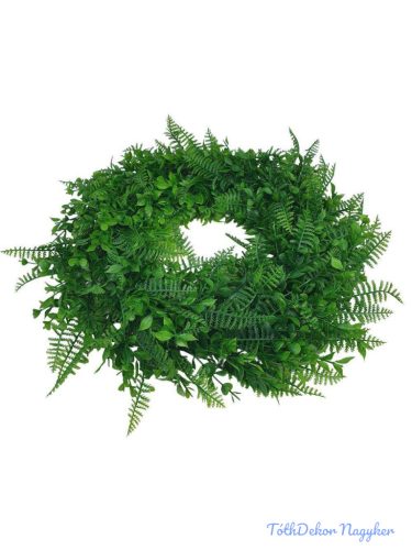 Műzöld kócos vegyes koszorú alap 45cm