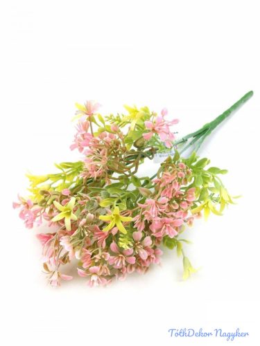 Vegyes művirágos műzöld csokor 32 cm - Rózsaszín