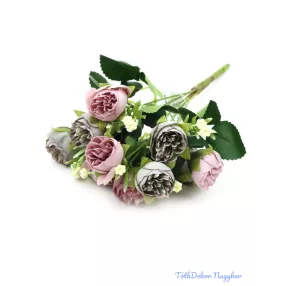   Vegyes színű peóniás kis csokor 31cm 133 - Szürke-Halvány Lila