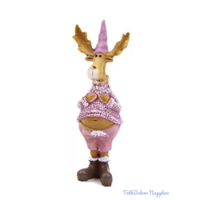 Kötött lila ruhás szarvas figura 10,5cm