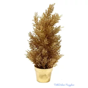 Metál cserepes műzöld tuja 34cm - Arany