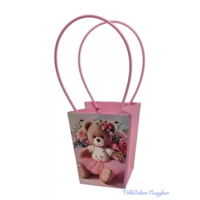 Virágtáska nagy trapéz mintás - Rózsaszín macis