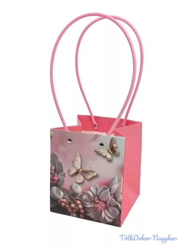 Virágtáska kocka, mintás - Rózsaszín pillangós