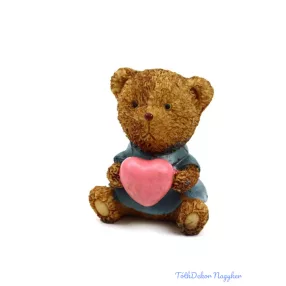 Kék ruhás maci figura szívvel kb 6,5cm