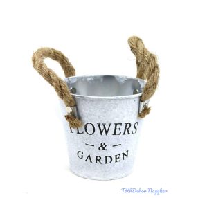 Kötél füles bádog kaspó matt fehér 10,5cm