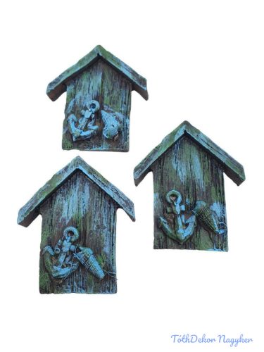 Nyári dekor - Horgonyos házikó kb 6,5x5cm 3db/csomag
