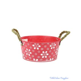 Fehér virágmintás bádog tál 22cm - Pink