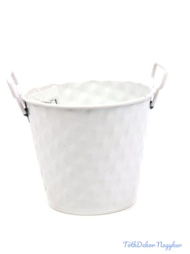 Rombusz mintás füles bádog kaspó 10cm - Fehér