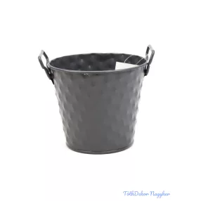 Rombusz mintás füles bádog kaspó 10cm - Szürke