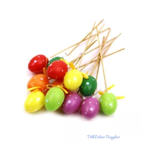 Színes tojás fa pálcán 12db/csomag - Pöttyös