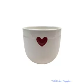 Piros szíves kerámia kaspó nagy 10,5cm - Fehér