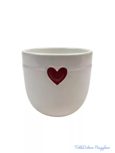 Piros szíves kerámia kaspó nagy 10,5cm - Fehér