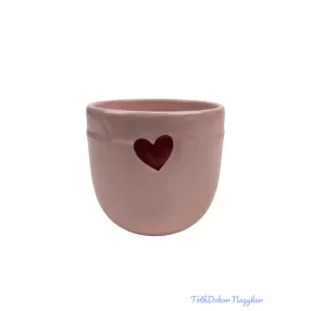 Piros szíves kerámia kaspó nagy 10,5cm - Rózsaszín