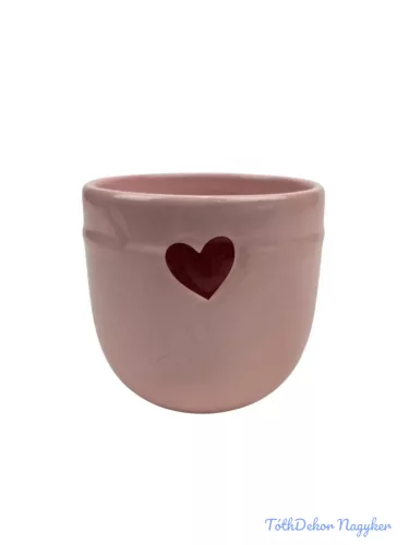 Piros szíves kerámia kaspó nagy 10,5cm - Rózsaszín