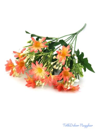 Szeldelt virágú margaréta csokor bogyóval 33cm - Korall