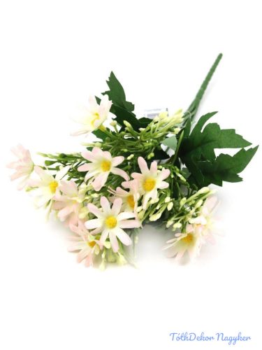 Szeldelt virágú margaréta csokor bogyóval 33cm - Halvány Rózsaszín