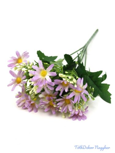 Szeldelt virágú margaréta csokor bogyóval 33cm - Lila