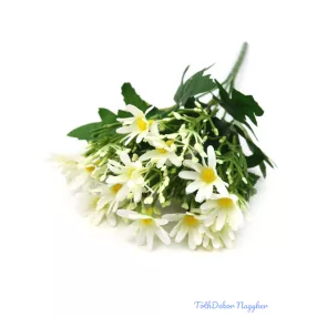 Szeldelt virágú margaréta csokor bogyóval 33cm - Fehér