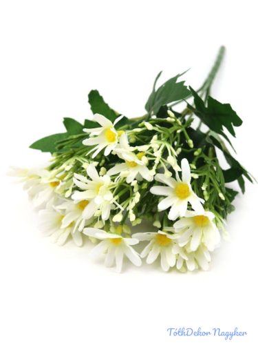 Szeldelt virágú margaréta csokor bogyóval 33cm - Fehér