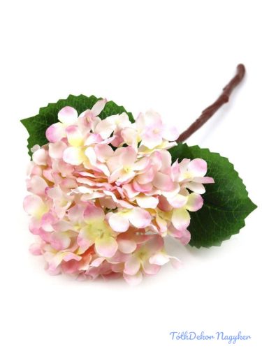 Hortenzia ág levéllel 36cm - Cirmos Rózsaszín