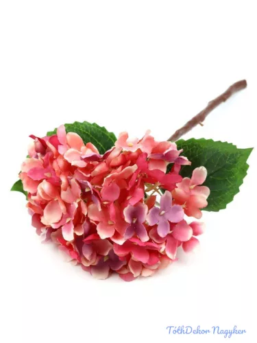 Hortenzia ág levéllel 36cm - Pink