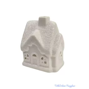 Kerámia fehér téli házikó - Csillámos tetejű A