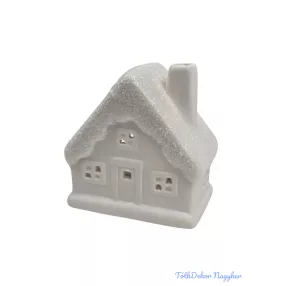 Kerámia fehér téli házikó - Csillámos tetejű B