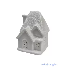 Kerámia fehér téli házikó - Csillámos tetejű C