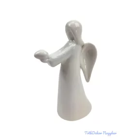 Kerámia álló angyal szívvel