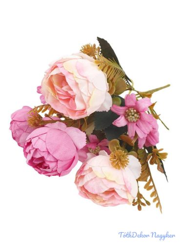 Boglárka 4 fejes selyem csokor 30cm - Rózsaszín-Pink