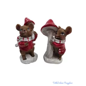 Piros ruhás egérke gombával 9,5 cm