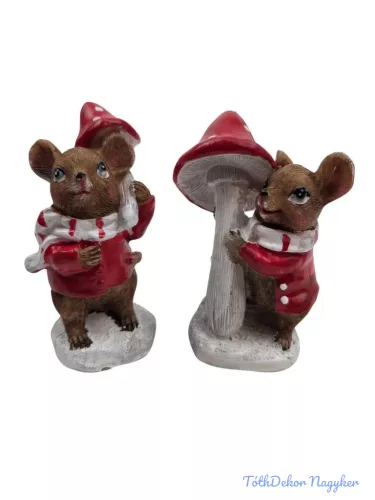 Piros ruhás egérke gombával 9,5 cm