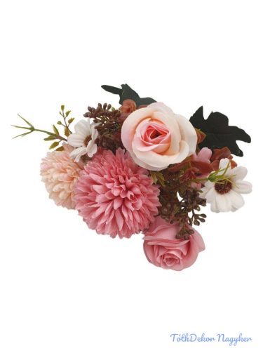 Rózsa-Krizantém vegyes selyemvirág csokor 31cm - Rózsaszín