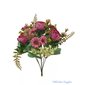 Peónia selyemvirág csokor kiegészítőkkel 35cm - Pink